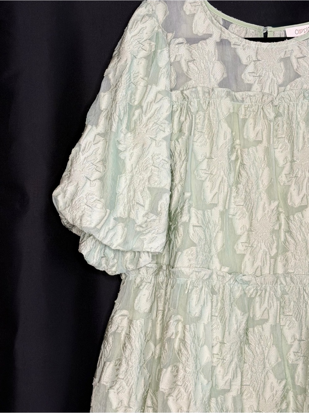 Oddi Sage Jacquard Floral Puff Sleeve Wedding Garden Party Dress Pockets 1XL - Picture 4 of 7
